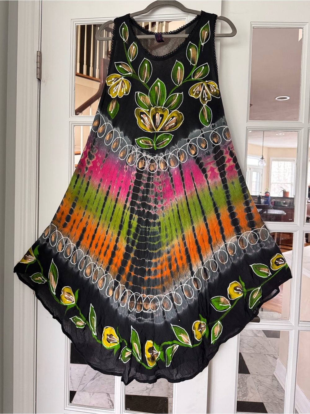 Jenny's Creations Black Hand Paint Dye Umbrella Dress Boho Fluorescent Cover up